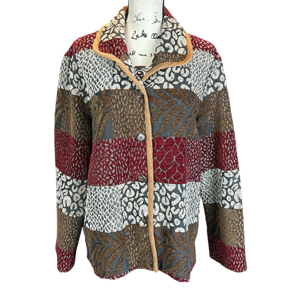 White Stag Jacket Women Size XL Patchwork Cottagecore Animal Print Retro Blazer